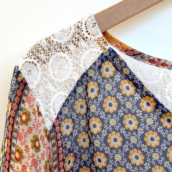 Fig & Flower Blouse Top Boho Relaxed Fit Chiffon Lace Floral Kimono Flowy - Picture 3 of 10